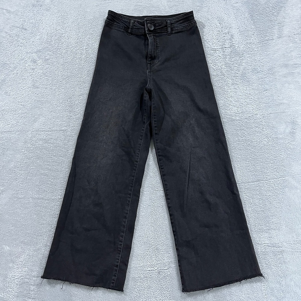 Zara Wide Leg Jeans 13-14 Juniors 24x25.5" Cropped Black Denim Y2K Grunge